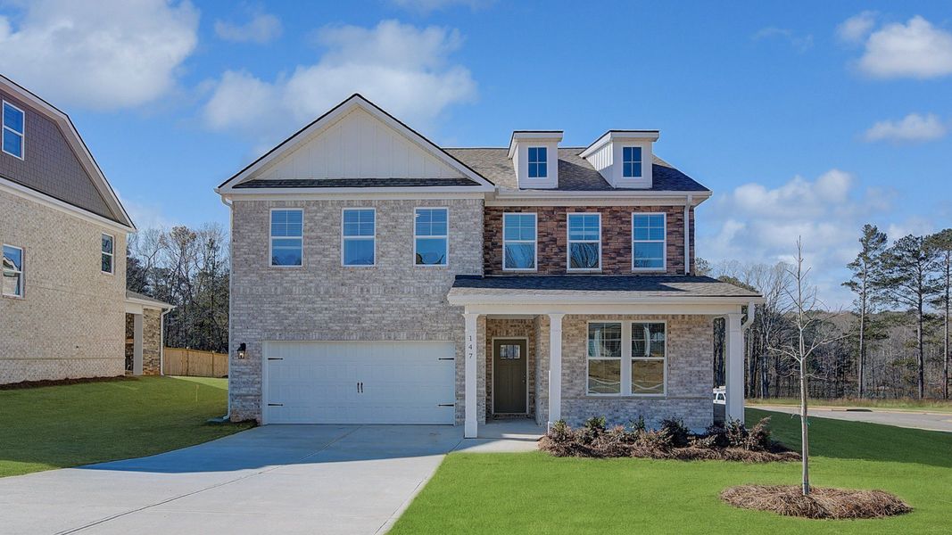 Representative exterior photo of a completed home built from the Wynwood by DRB Homes in Burchwood, Stockbridge, GA (Image 22).