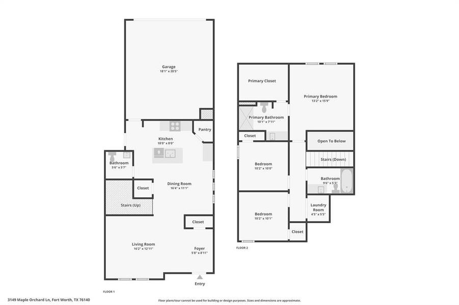 2D floor plan layout of this home in Orchard Village, Fort Worth, TX (Image 4).