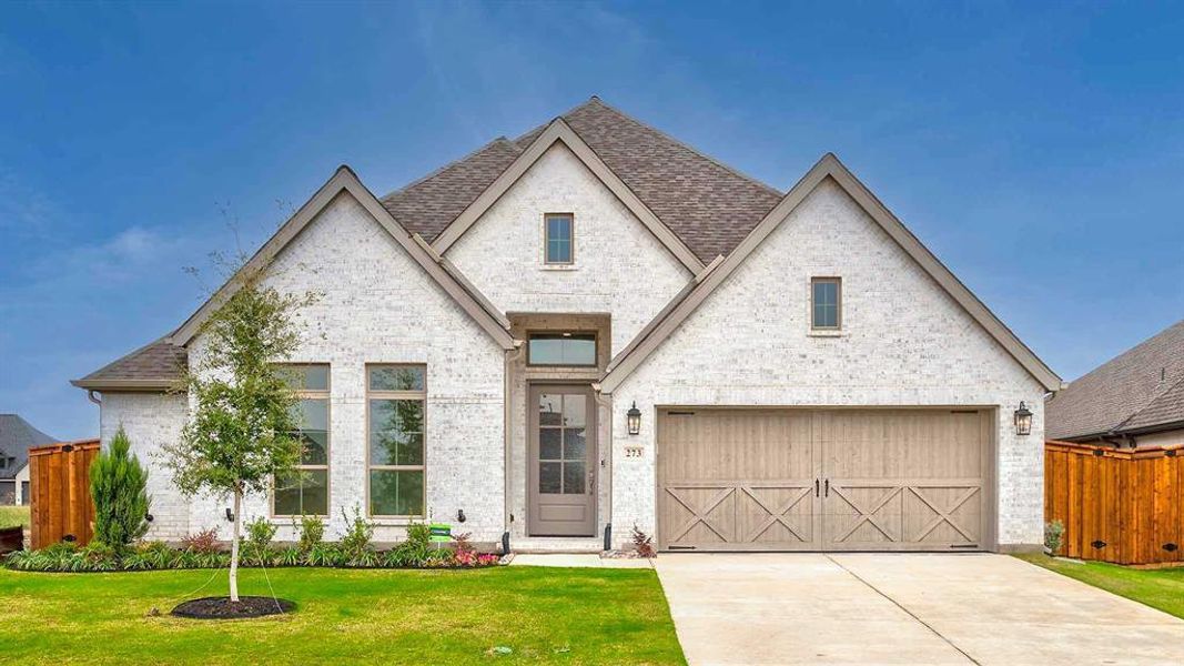 Front exterior of a new home in Myrtle Creek 60', Waxahachie, TX, highlighting curb appeal (Image 1).