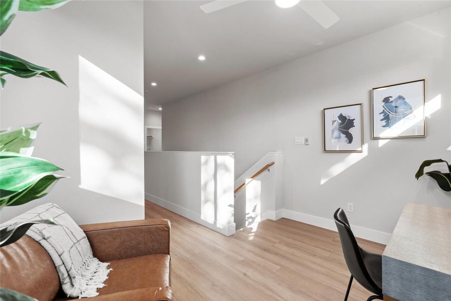 As you make your way upstairs, you’re greeted by warm natural light, durable LVP wood flooring & all bedrooms thoughtfully placed on the second level for added privacy. As you make your way upstairs, you’re greeted by warm natural light, durable LVP wood flooring & all bedrooms thoughtfully placed on the second level for added privacy.