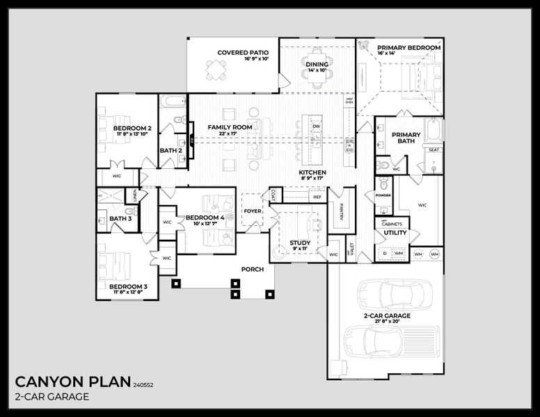 2D floor plan layout for the Canyon by Dunhill Homes in Matthews Farms, Venus, TX (Image 1). 2D floor plan layout for the Canyon by Dunhill Homes in Matthews Farms, Venus, TX (Image 1).