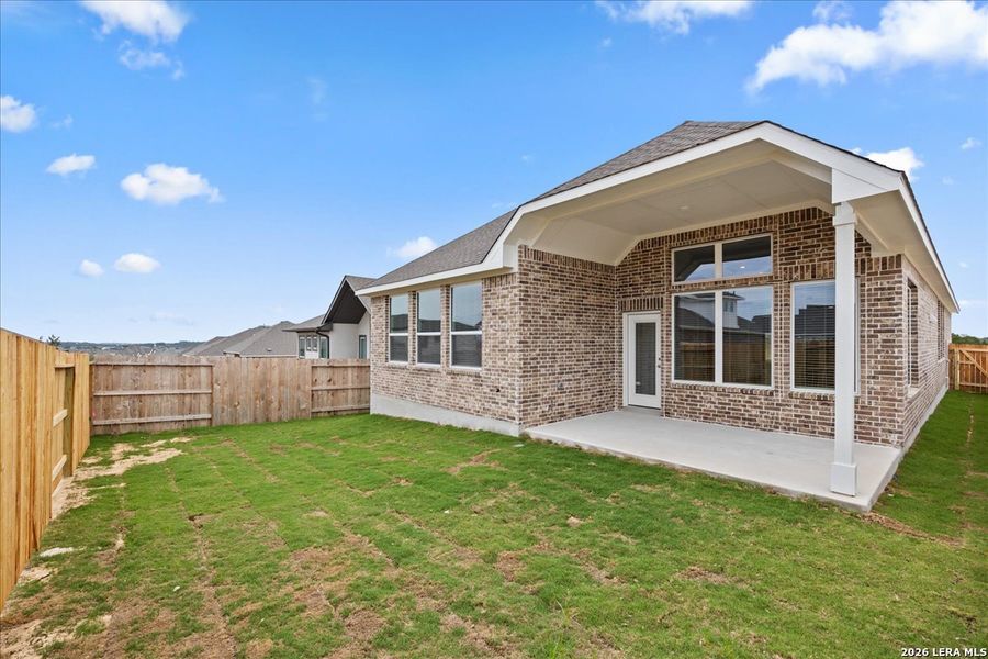 Exterior details and patio area of a home in Meyer Ranch 45's, New Braunfels (Image 3). Exterior details and patio area of a home in Meyer Ranch 45's, New Braunfels (Image 3).