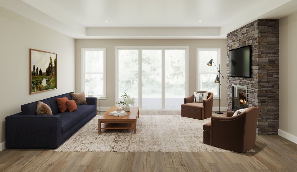 Representative furnished interior of a home built from the Emmett by Fischer Homes in Stonehaven, Hoschton (Image 3). Representative furnished interior of a home built from the Emmett by Fischer Homes in Stonehaven, Hoschton (Image 3).
