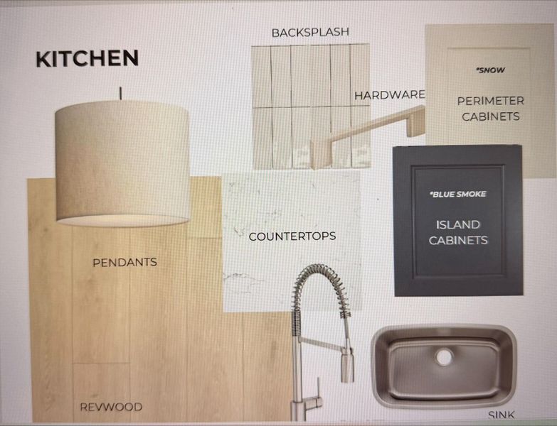 Kitchen Material Selection. Illustrating proposed finishes and fixtures for the property's kitchen area