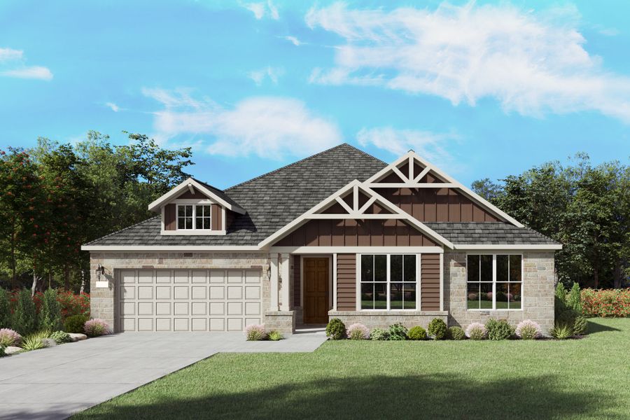 The Boling, a one-story new home design shown with home exterior HC 201 The Boling, a one-story new home design shown with home exterior HC 201
