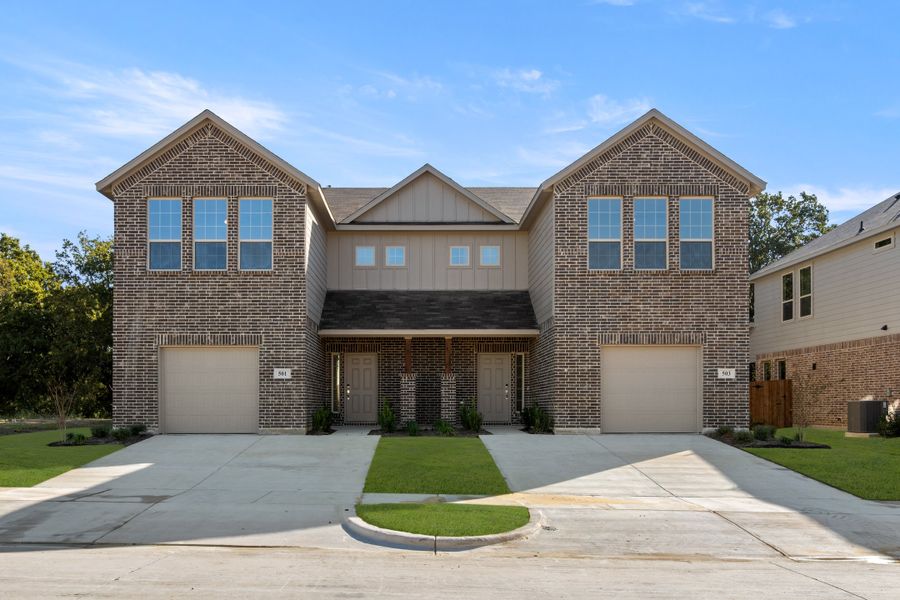 Front exterior of a new home in Eagle Cove, Denton, TX, highlighting curb appeal (Image 1).