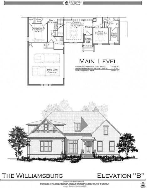 Representative rendering of the exterior for the Williamsburg by Celebration Homes (Image 1).