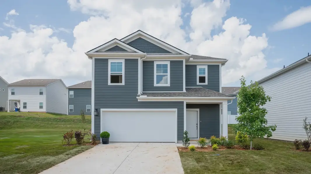 Blue exterior with 2-car garage