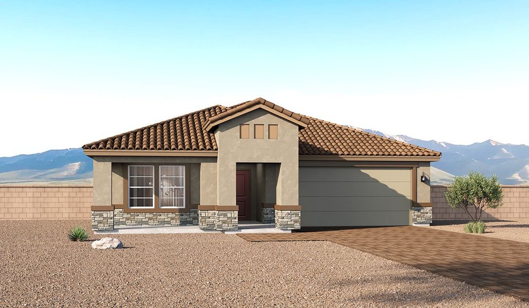 Representative exterior photo of a completed home built from the Dalea - D40D by D.R. Horton in Entrada Del Toro at Rancho Sahuarita, Sahuarita, AZ (Image 2). Representative exterior photo of a completed home built from the Dalea - D40D by D.R. Horton in Entrada Del Toro at Rancho Sahuarita, Sahuarita, AZ (Image 2).