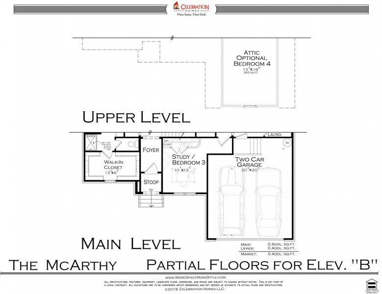 2D floor plan layout for the McArthy by Celebration Homes in Oak Meadows, Smyrna, TN (Image 5).