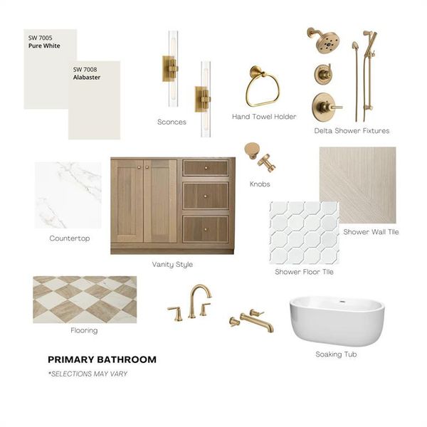 Tentative primary bathroom selections. Selections can be changed at this phase in construction.