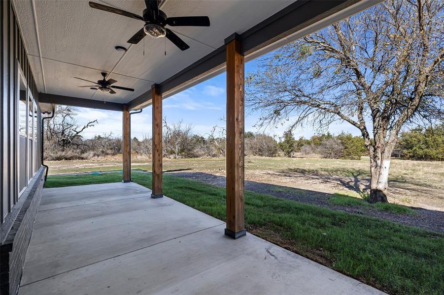 View of patio / terrace featuring ceiling fan