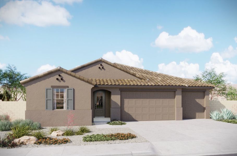 Representative exterior photo of a completed home built from the Crimson by Mattamy Homes in Tavira at Twin Peaks, Oro Valley, AZ (Image 21).