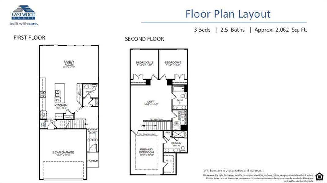 2D floor plan layout of this home in Villas at Dawsonville Townhomes, Dawsonville, GA (Image 4).