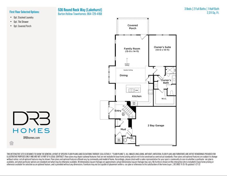 2D floor plan layout of this home in Barton Hollow Townhomes, Fountain Inn, SC (Image 4).