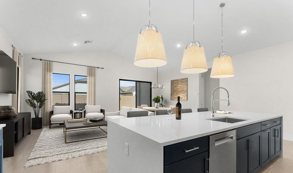 Kitchen with center island and pendant lighting