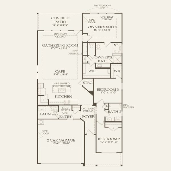 2D floor plan layout for the Oakmont by Pulte Homes in Sunfield, Mustang Ridge, TX (Image 5).