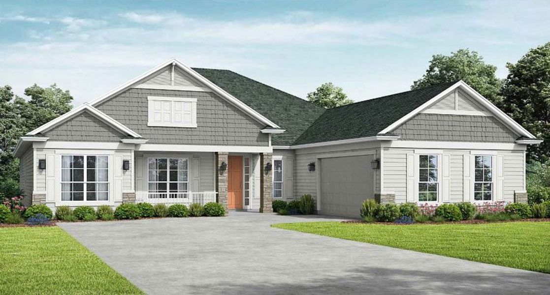 Representative exterior photo of a completed home built from the Hampton by SEDA New Homes in Edwards Creek Estates, Jacksonville, FL (Image 5). Representative exterior photo of a completed home built from the Hampton by SEDA New Homes in Edwards Creek Estates, Jacksonville, FL (Image 5).
