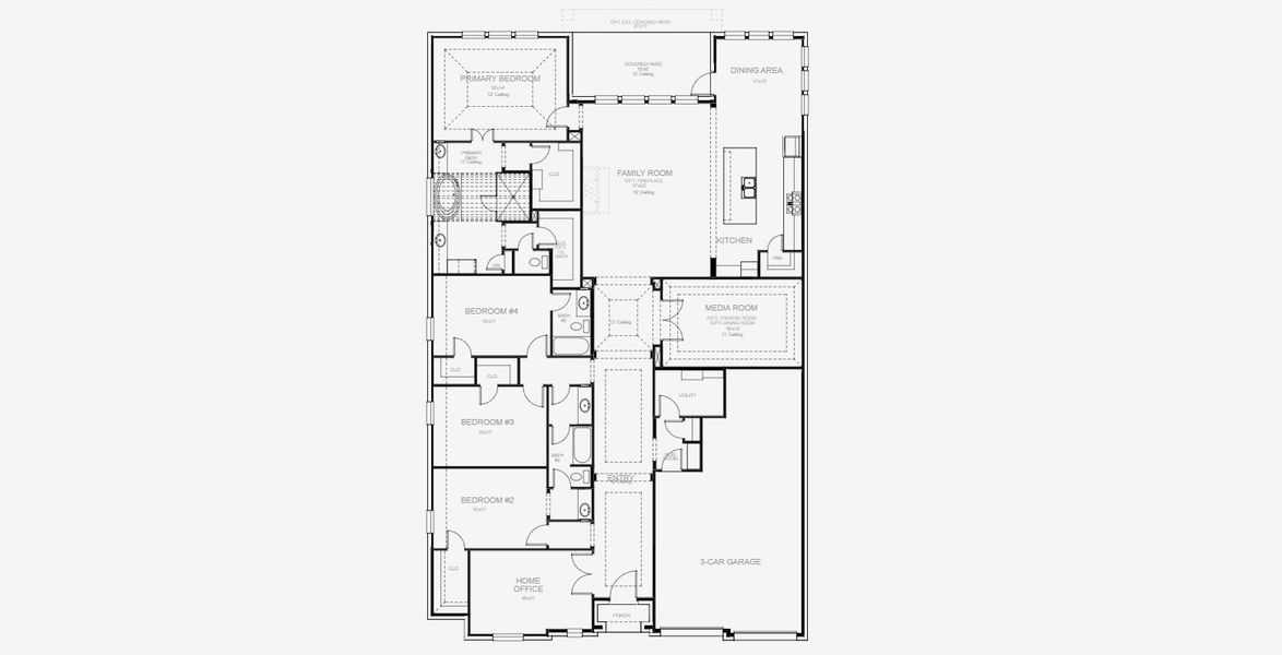 2D floor plan layout for the 3118W by Perry Homes in Windborne 100', Converse, TX (Image 4). 2D floor plan layout for the 3118W by Perry Homes in Windborne 100', Converse, TX (Image 4).