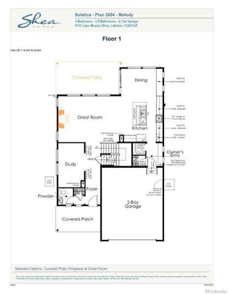2D floor plan layout of this home in Harmony at Solstice, Littleton, CO (Image 3).