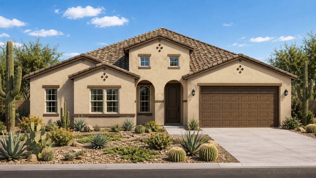 Representative exterior photo of a completed home built from the Cholla by William Ryan Homes in Silver Cross, San Tan Valley, AZ (Image 3). Representative exterior photo of a completed home built from the Cholla by William Ryan Homes in Silver Cross, San Tan Valley, AZ (Image 3).