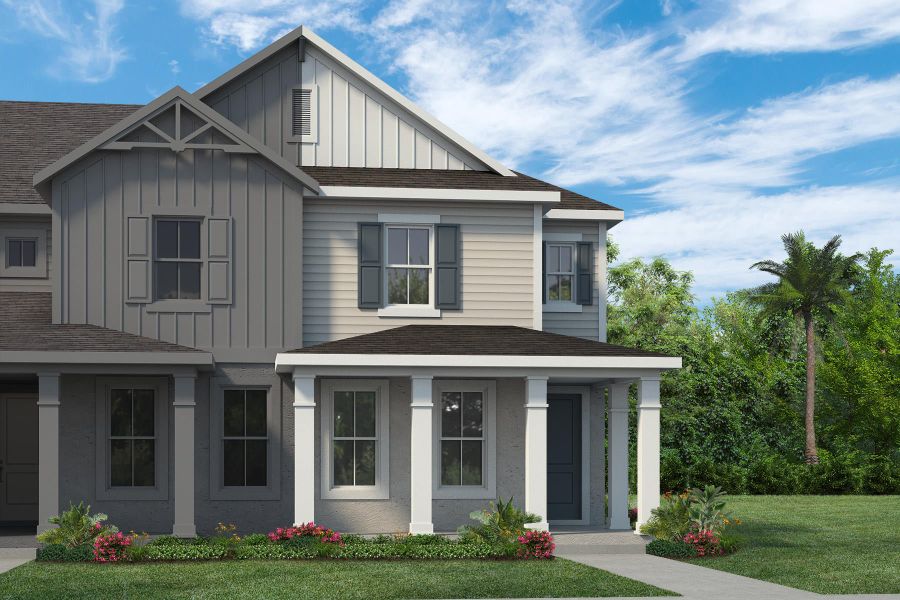 Representative exterior photo of a completed home built from the Franklin by Rockwell Homes in Harvest at Ovation - Townhomes, Winter Garden, FL (Image 34). Representative exterior photo of a completed home built from the Franklin by Rockwell Homes in Harvest at Ovation - Townhomes, Winter Garden, FL (Image 34).
