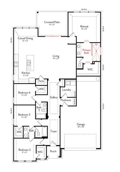 2D floor plan layout of this home in Sundance Cove - Paintbrush Collection, Crosby, TX (Image 4).