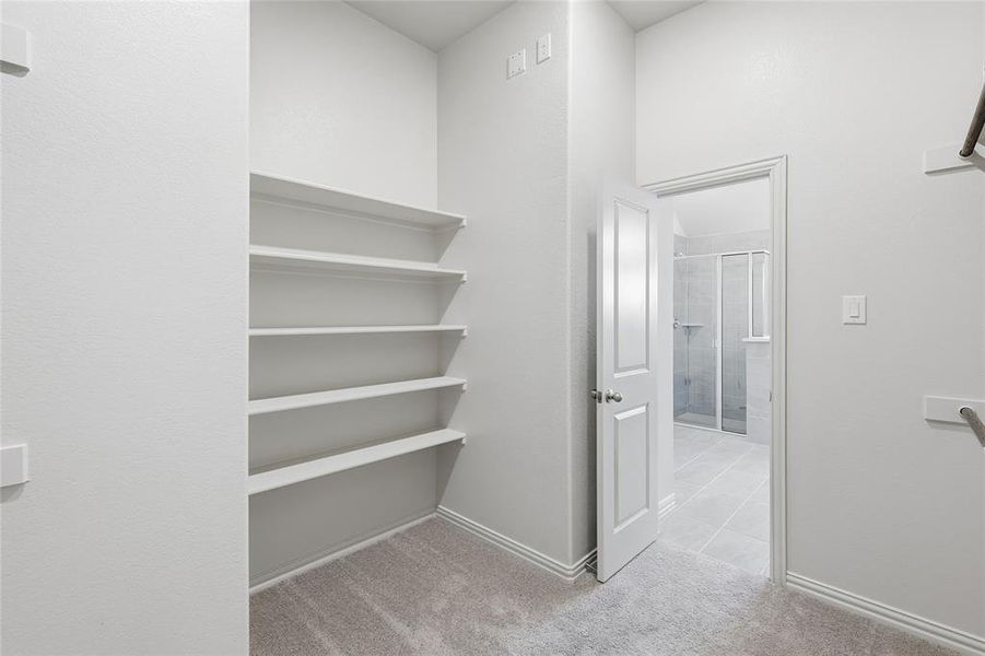 Walk in closet with light carpet Walk in closet with light carpet