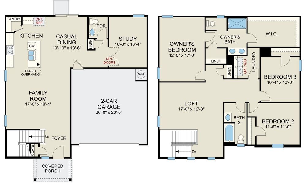 2D floor plan layout for the Wayfare - Single Family Homes by Dream Finders Homes in Piper Pointe, Pikeville, NC (Image 3).