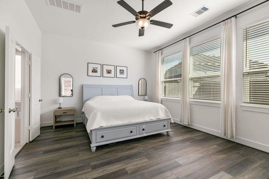 An oversized primary bedroom giveslots of room for a king bed. An oversized primary bedroom giveslots of room for a king bed.