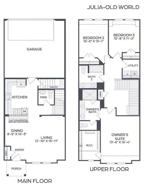 With a great open concept design on the main level and spacious bedroom spaces upstairs, the whole family will love our Julia floor plan!