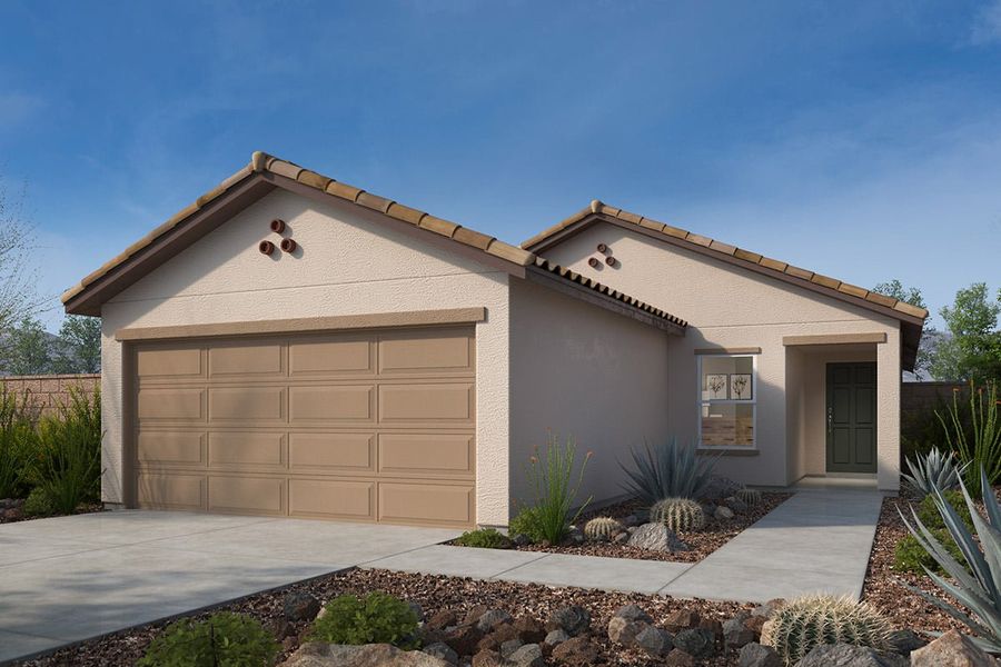 Representative exterior photo of a completed home built from the Plan 1620 by KB Home in Entrada Del Toro at Rancho Sahuarita, Sahuarita, AZ (Image 6).