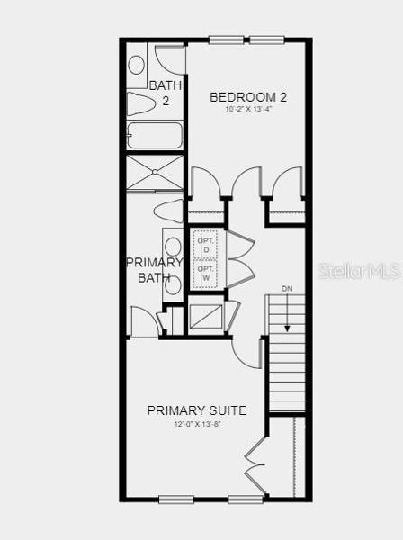 Second Floor Plan - Design features added include: tile throughout the 1st floor, quartz countertops, washer and dryer, refrigerator, and binds