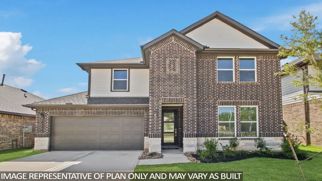 Representative exterior photo of a completed home built from the Sapphire by D.R. Horton in Mill Creek Estates, Magnolia, TX (Image 1). Representative exterior photo of a completed home built from the Sapphire by D.R. Horton in Mill Creek Estates, Magnolia, TX (Image 1).
