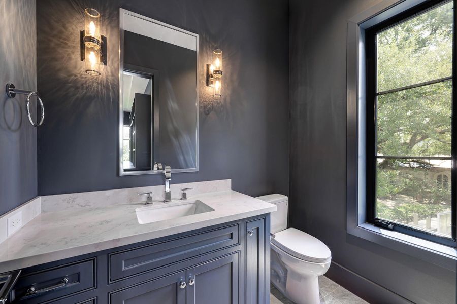 Powder room off the 2nd floor flexible space. Powder room off the 2nd floor flexible space.