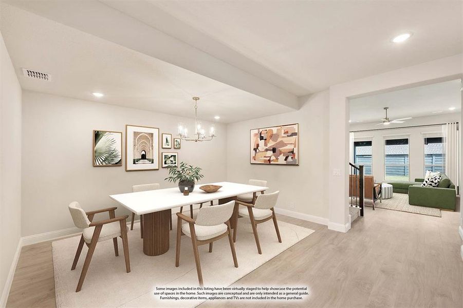 Furnished interior view inside a new home in Union Park Classic 60, Little Elm (Image 8). Furnished interior view inside a new home in Union Park Classic 60, Little Elm (Image 8).