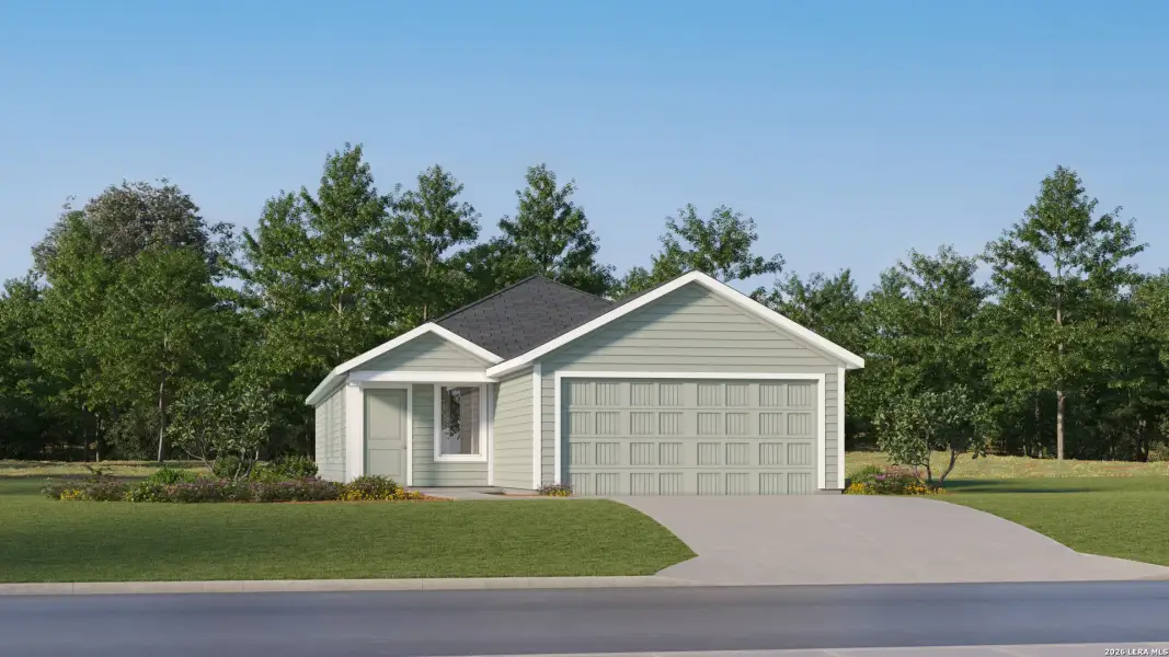 Front exterior of a new home in Pleasanton Meadows, Pleasanton, TX, highlighting curb appeal (Image 24).