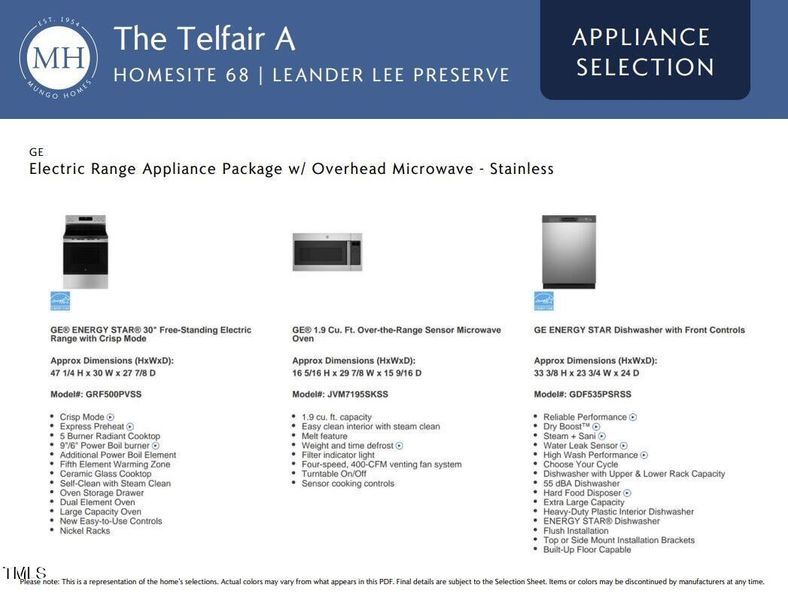 appliance selections