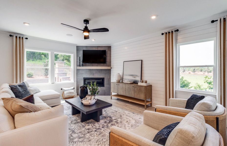 Gathering room with a fireplace to enhance your en