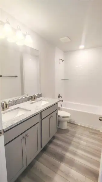 Stock Photo Secondary Bathroom with Dual Sinks Stock Photo Secondary Bathroom with Dual Sinks