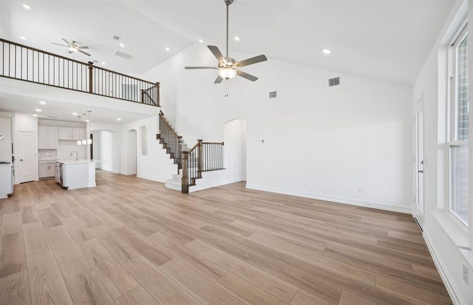 Soaring ceilings in living areas *model representation