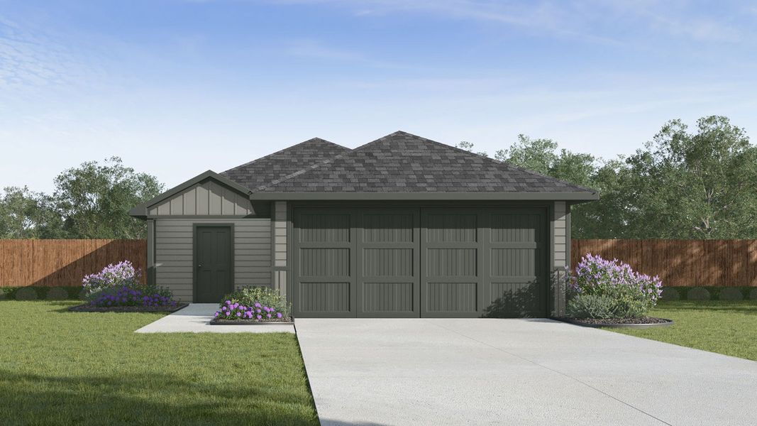 Front exterior of a new home in The Villages at Schwertner Ranch, Jarrell, TX, highlighting curb appeal (Image 1). Front exterior of a new home in The Villages at Schwertner Ranch, Jarrell, TX, highlighting curb appeal (Image 1).