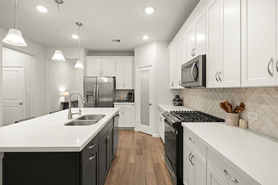 Generous counter space provides plenty of room for meal preparation and serving. Generous counter space provides plenty of room for meal preparation and serving.