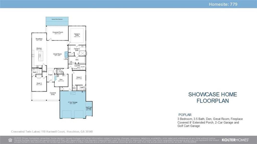 2D floor plan layout of this home in Cresswind Georgia at Twin Lakes, Hoschton, GA (Image 3).