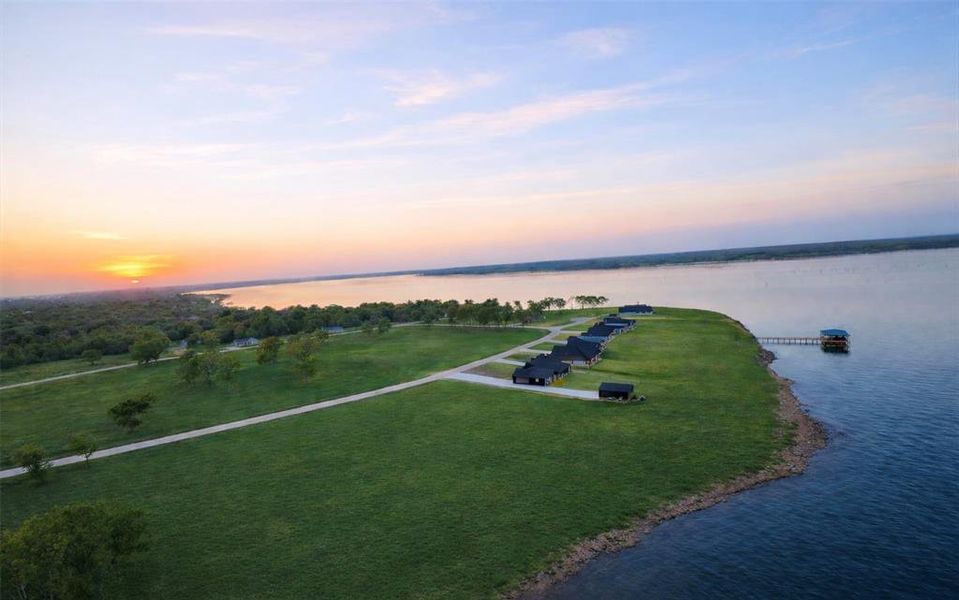 Aerial view at dusk of a water view