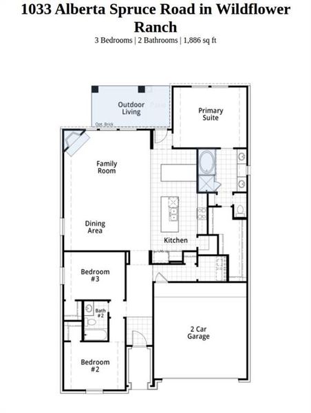 2D floor plan layout of this home in Wildflower Ranch, Dish, TX (Image 3).