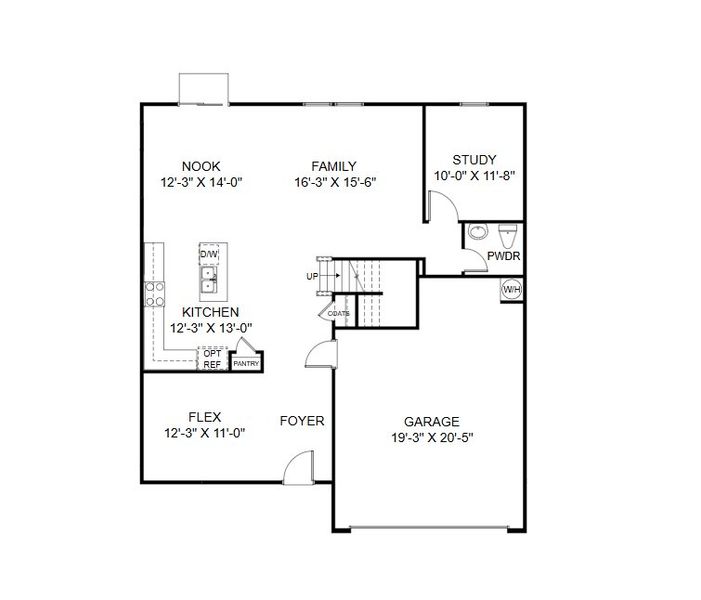 2D floor plan layout for the Curie by HHHunt Homes LLC in Oak Meadow, Angier, NC (Image 16).