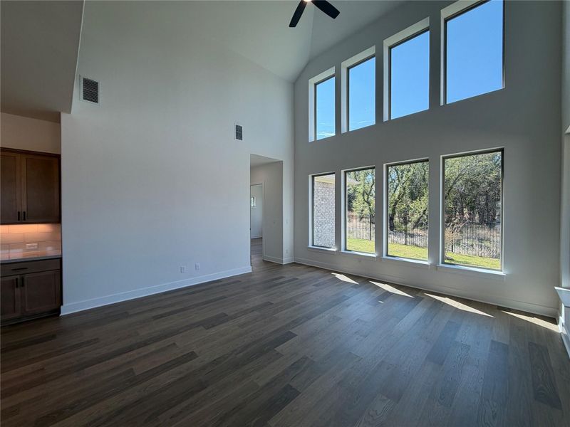 Family Room with soaring ceiling