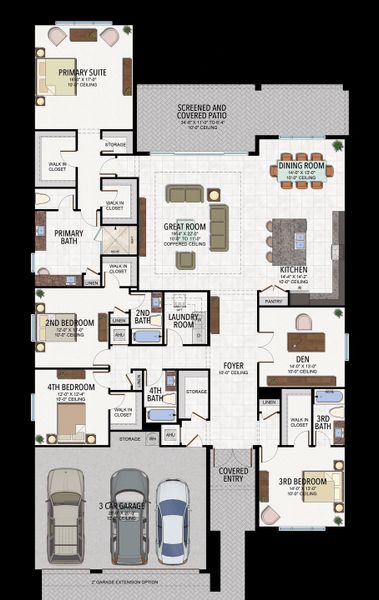 2D floor plan layout for the Bahama by GL Homes in Valencia Harbor (55+), Fort Myers, FL (Image 4).