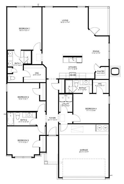 2D floor plan layout of this home in Oak Ridge, Temple, TX (Image 3).